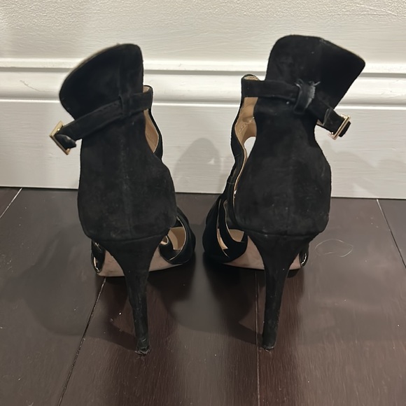 Zara Suede Black Open Toe Heels Size 7 - Picture 5 of 8